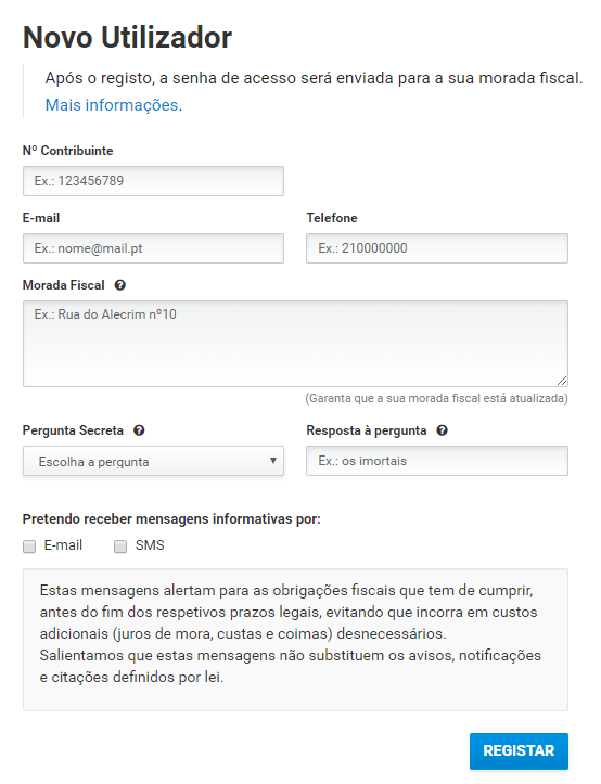 Portal das Finanças new user registration