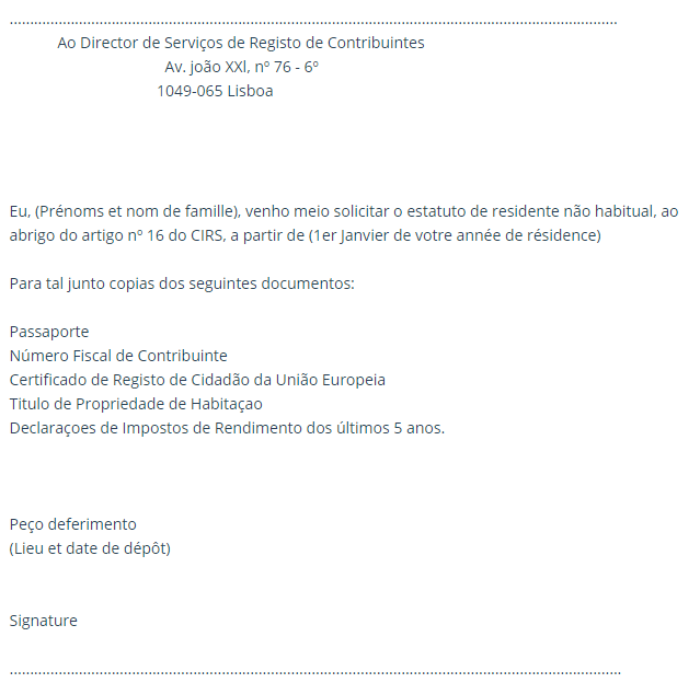 NHR application for Finanças